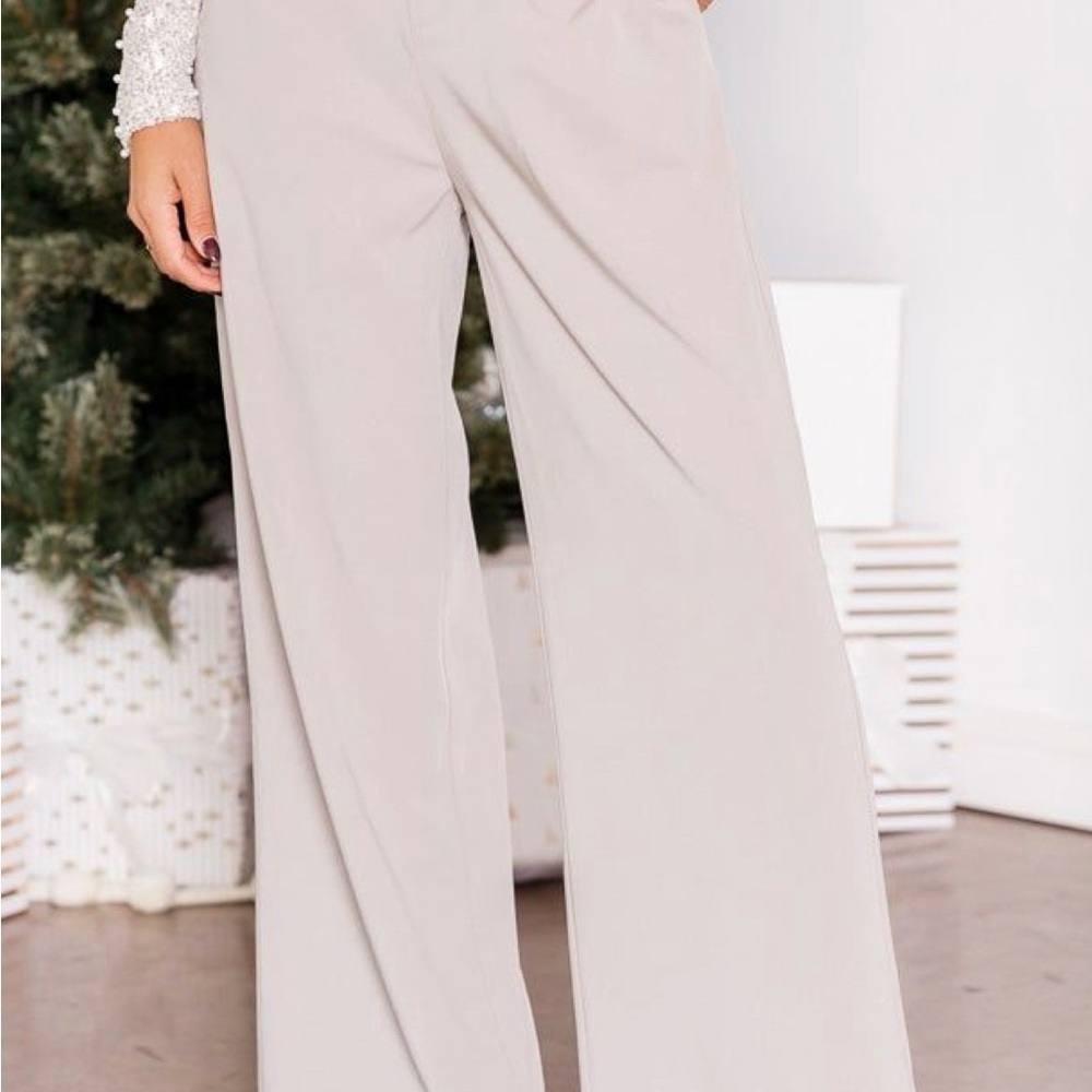 Swept Away With You Taupe Tailored Wide Leg Pants